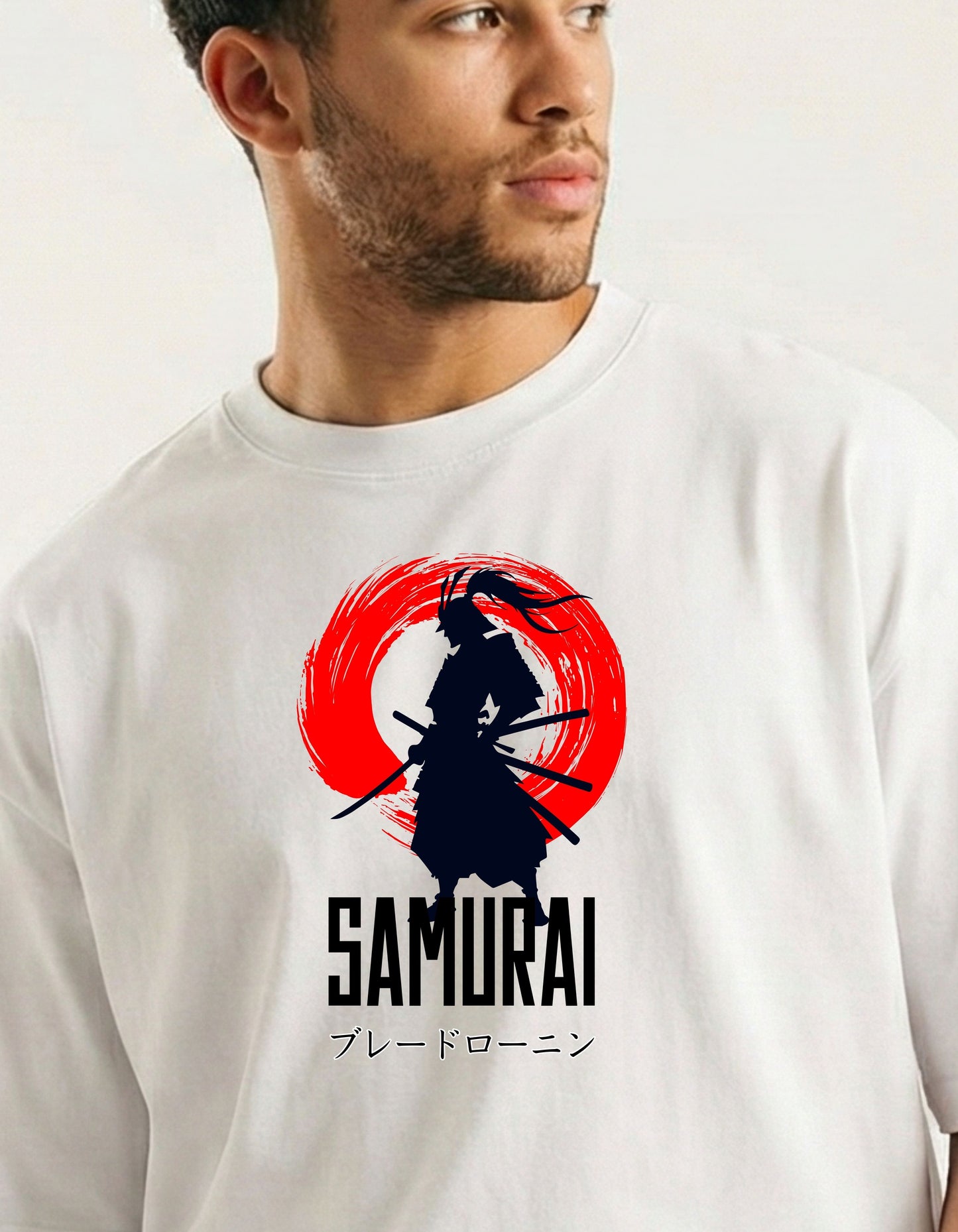 Japanese Style Samurai Print Tee - Short Sleeve