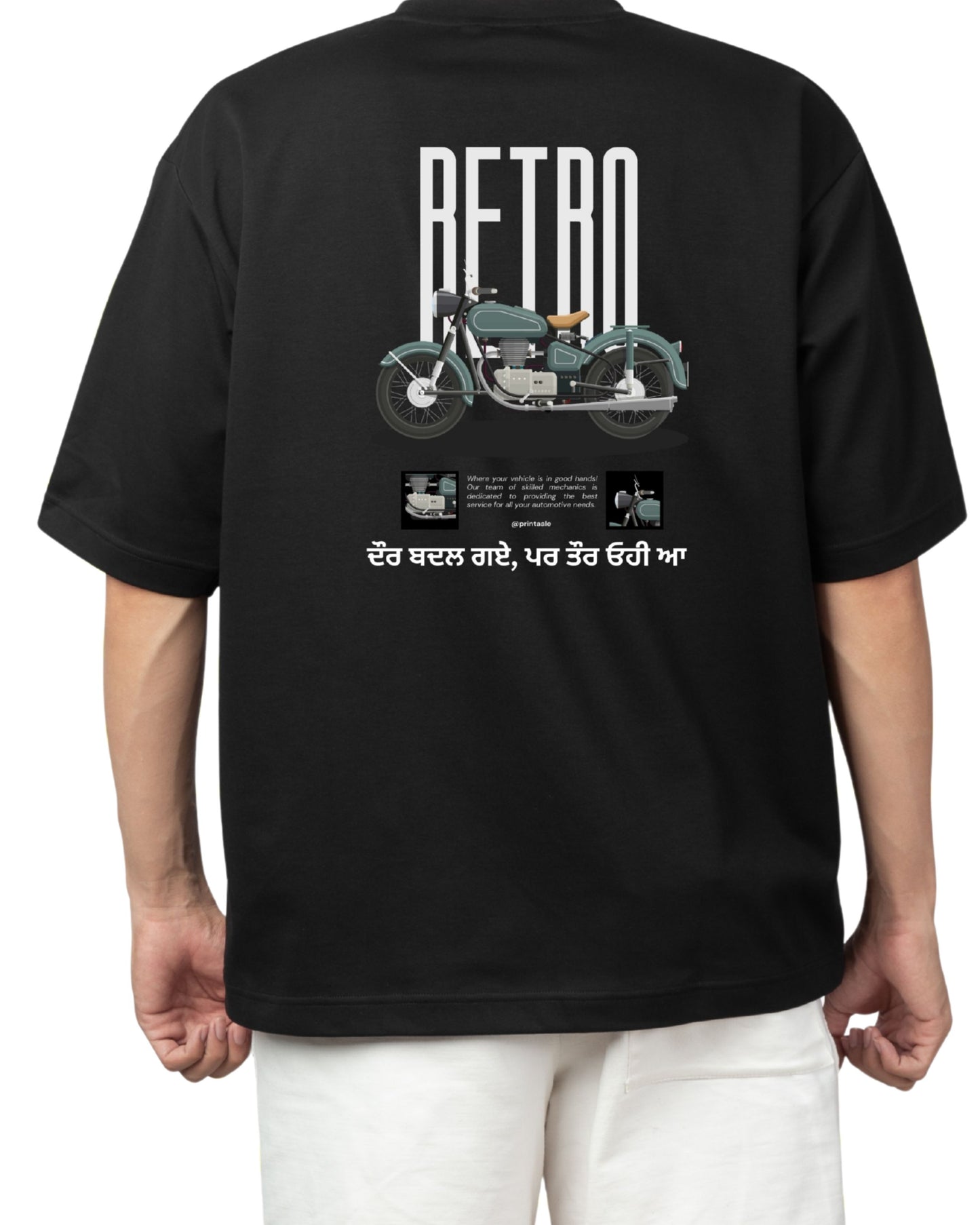 Retro Bullet Motorcycle Graphic T-Shirt - Punjabi Quote Edition