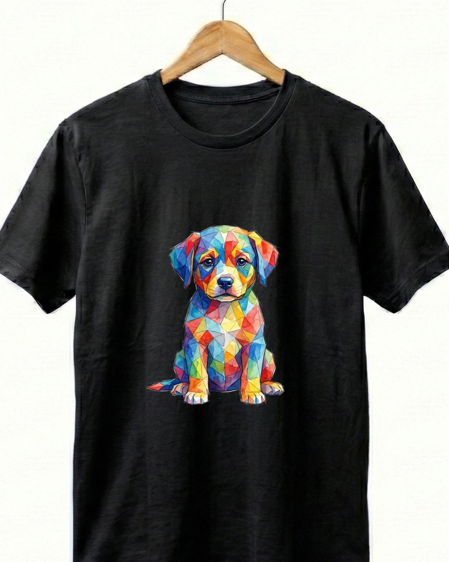Geometric Puppy Art T-Shirt – Premium Black Tee