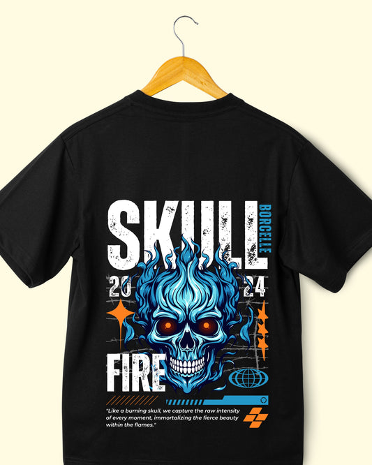 Electric Blue Skull Fire Graphic T-Shirt | Urban Streetwear Edition
