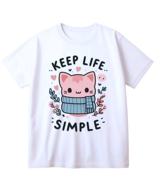 Keep Life Simple - Cute Kawaii Cat Graphic T-Shirt