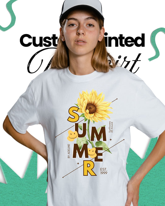 Summer Sunflower Graphic T-Shirt | Premium White Cotton Tee