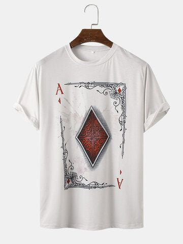 Vintage Ace of Diamonds Artistic Graphic T-Shirt - White