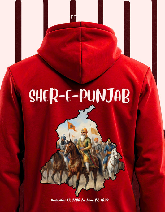 Sher-E-Punjab: Maharaja Ranjit Singh Tribute Hoodie (Red)