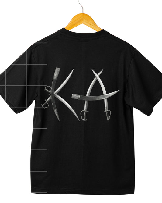 Karan Aujla 'KA' Sword Logo Graphic Printed T-Shirt